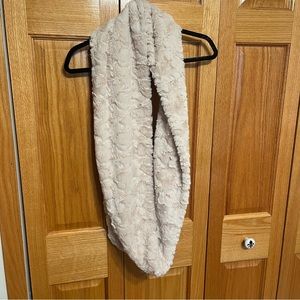 Ivory faux fur infinity scarf. From Charlotte Russe. Swirl texture in fu…